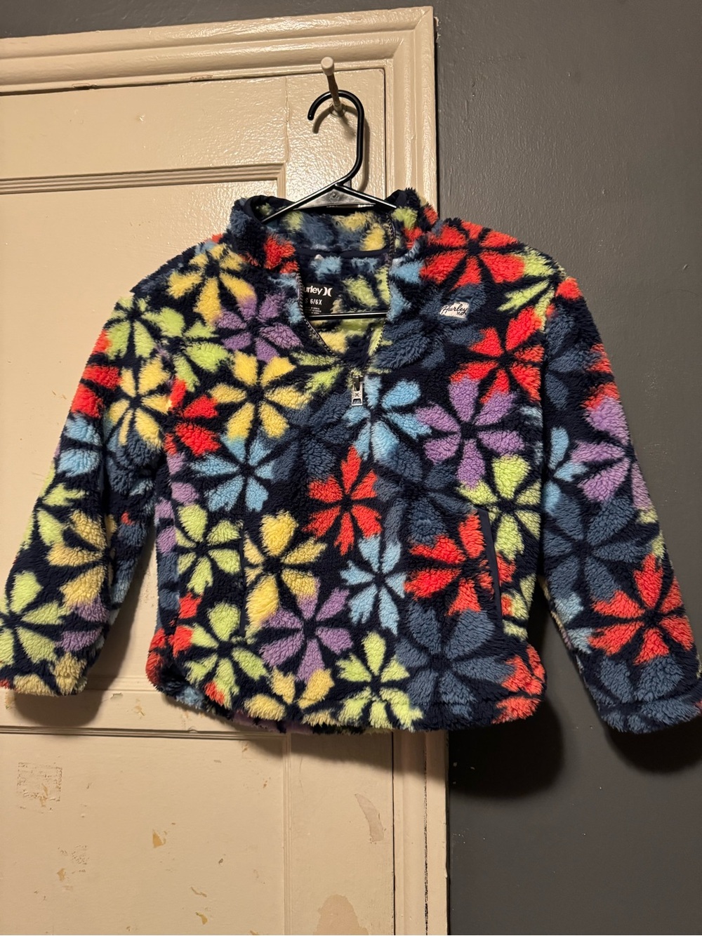 Hurley Navy Plush Fleece Pullover with Multicolor Floral Print